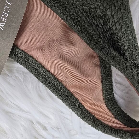 NWT J. Crew Textured curved-waist cheeky bikini bottom Size S Green BC050 - Picture 9 of 10